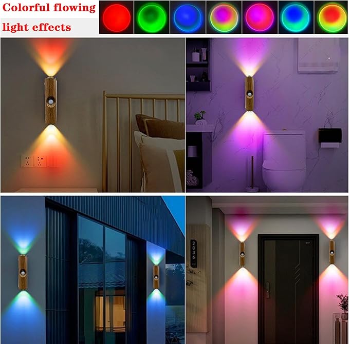 Motion Sensor Wall Lamp - Smart Indoor Night Light Wall Light, Stair Light Rechargeable Sensor Bathroom Light for Bathroom, Bedroom, Living Room, and Courtyard (Grain, 7 Colors)