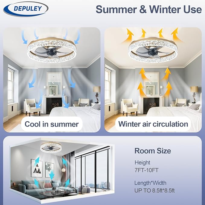 Depuley Ceiling Fans with Lights and Remote: 16" Modern Low Profile Flush Mount Ceiling Fan with App Remote Control - Gold Fandelier for Bedroom Living Room Kitchen Dimmable Quiet DC Motor