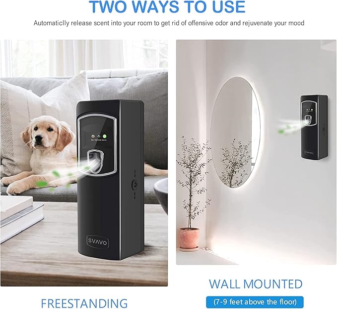 SVAVO Automatic Air Freshener Dispenser - Wall Mounted/Free Standing Auto Aerosol Spray Dispenser Programmable Fragrance Dispenser for Indoor-Bedroom, Hotel, Office, Commercial Place, Black