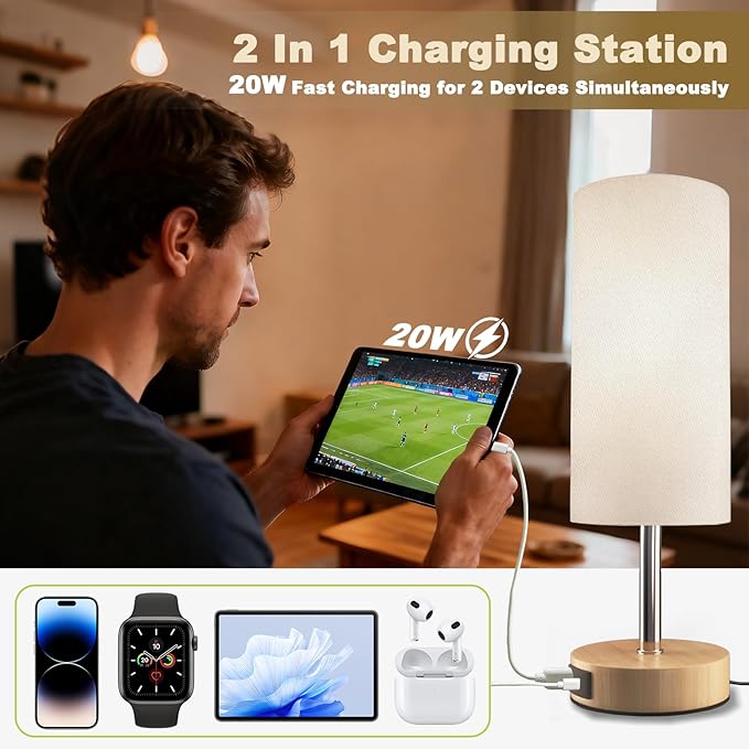 Bedside Lamp Touch Dimmable，USB Charging Ports 3 Brightness Levels Adjustable Desk Lamp for Bedroom, Living Room, Home Office