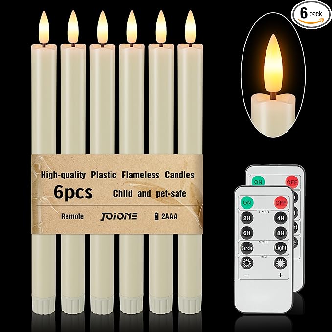 Flameless Taper Candles Battery Operated, Ivory LED Candles with Flickering Flame, 10.23" Plastic Electric Candlesticks, Remote Control & Timer for Home, Wedding, Christmas Decoration (Set of 6)