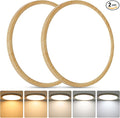 Brightever 2 Pack LED Flush Mount Ceiling Light Fixture, 12 Inch 24W, Super Slim 0.67 Inch 3200LM LED Ceiling Lights Wooden Color, Dimmable & 2700K-6500K 5 Color in One Ceiling Lamp for Office