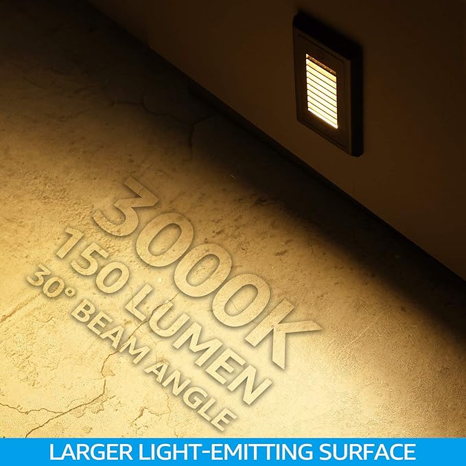 LEONLITE 120V Line Voltage LED Step Lights, Dimmable LED Stair Light, ETL Listed, 3W Surface Mount Louvered Step Light, Vertical Design, Waterproof Aluminum, 3000K Warm White, Bronze, Pack of 6
