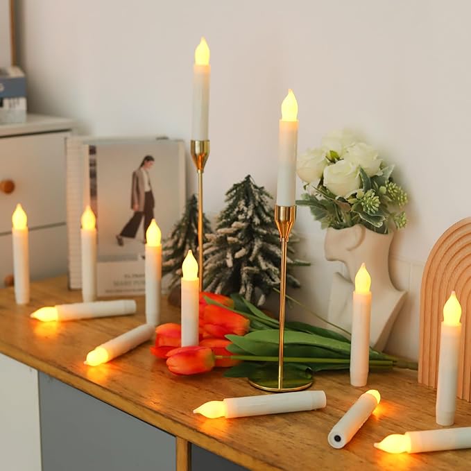 Flameless Candles Battery Operated Candlesticks Flickering Led Candles Electric Flameless Taper Candlesticks Church Wedding Halloween Party Kids Fall Decor H: 6 inches 12 Packs No Remote