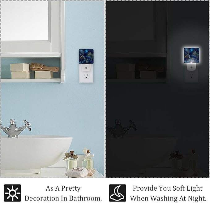Swirls Floral Elements Ornamental Night Light Plug in, Nightlight with Dusk to Dawn Sensor, Automatic On and Off, Energy Efficient, Soft Glow, 2 Pack