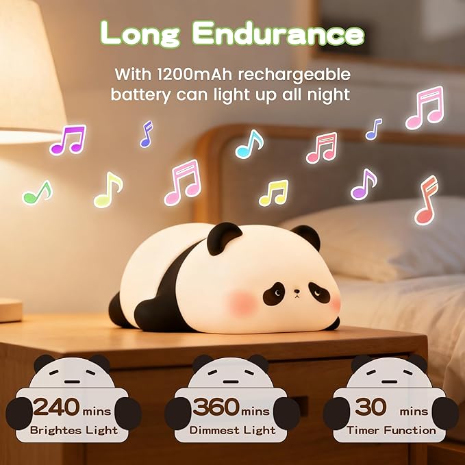 Cute Panda Night Light with White Noise, Sound Machine for Baby Sleeping Aid ,Toddler Sleep Trainer 4 Soothing Sleep Sounds,Timer/Dimmable Nursery Silicone Night Light, Cute Gifts for Kids Boys/Girls