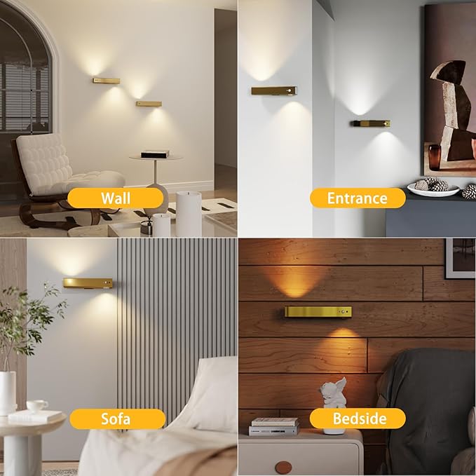 Motion Sensor Wall Light with Remote Control, Rechargeable Magnetic Wall Light, Wireless Motion Sensor Light Indoor Suitable for Hallway Light Room LED Night Light -1 Pack Brass