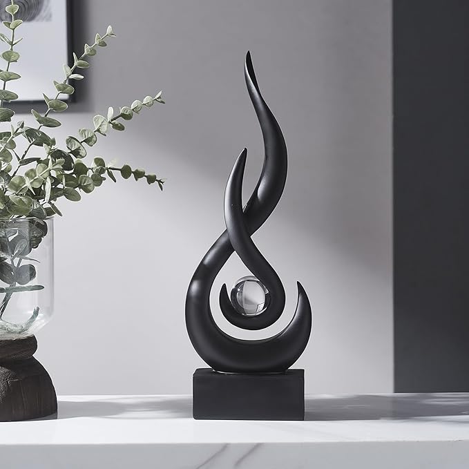 Black Flame Statue Decor for Living Room, 13.7" H Modern Minimalist Sculptures Home Decorations for Dining Room, Abstract Art Sculpture for Shelf Coffee Table Centerpiece