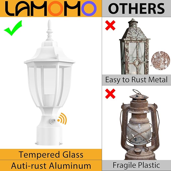 Lamomo Outdoor Post Lights, 2 Packs Dusk to Dawn Lamp Post Light Fixture, Waterproof Aluminum White Lamp Posts Outdoor Lighting Pole Lantern for Yard Patio Pathway Garden