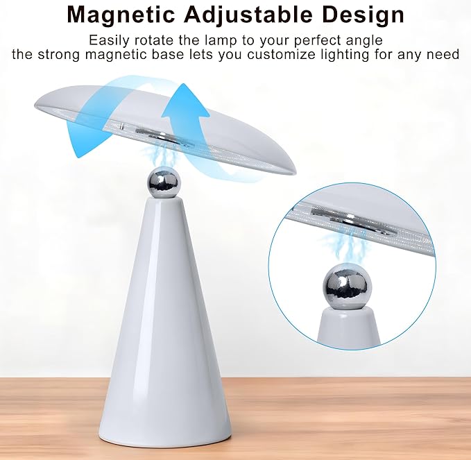 Mushroom Lamp Mid Century Modern Table Lamp, LED Cordless Rechargeable Bedside Light, Dimmable Touch 3-Color Temp, Retro Small Lamp for Bedroom, Living Room，Aesthetic Decor(Gray)