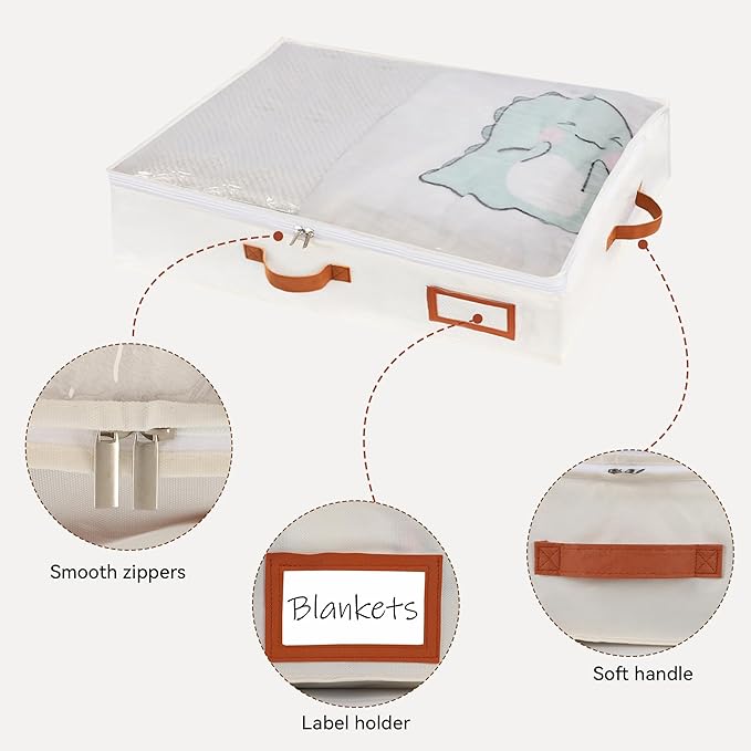 Under Bed Storage Containers, 2 Pack Underbed Storage Box, Closet Organizers and Storage Bins, Foldable Clothes Storage with Handle for Blankets Toy Comforter Sweaters Pillows Sheets(S)