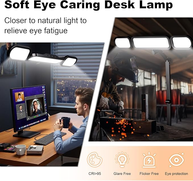 LED Desk Lamp with Clamp,Adjustable Swing Arm Desks Lamps for Home Office,Dimmable Tempering Eye Care Desk Light Bright Modern Led Table Lamp Ultra Bright Architect Overhead Desk Light