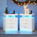 White Night Stand Set 2 with Wireless Charging Station,Smart Bedside Table with 3 Drawers,Modern Glass Top End Table with 3 Color Dimmable,LED Nightstand for Bedroom