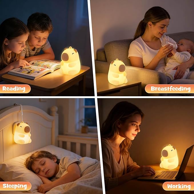 Capybara Night Light Squishy Silicone Nursery Breastfeeding Nightlight with Dimmable Warm White & RGB Color Modes Cute Capybara Lamp Rechargeable Touch Bedside Desk Animal Lamp for Bedroom Dorm Decor
