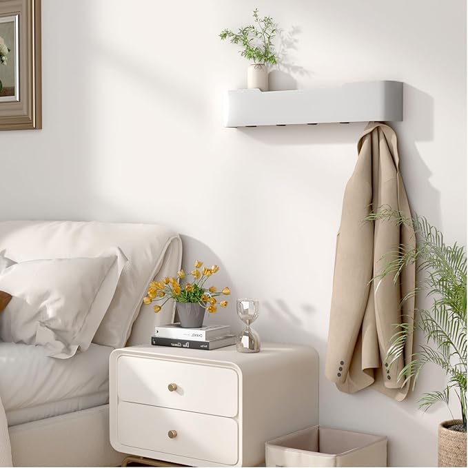 Coat Rack Wall Mount Entryway Organizer Modern Key Holder Wall Mount with Wooden Shelf Entryway Hooks for Bedroom Kitchen Hallway Bathroom for Hanging Coats Hats Dog Leashes Bags Towels