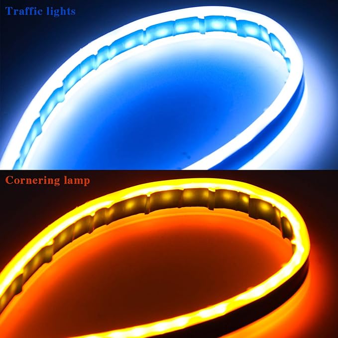 LivTee Flexible Waterproof 2Pcs 24'' Switchback Led Light Strip Kit Dual Color Replacement for Headlight Decorative Daytime Running Lights and Flowing Turn Signal Lights, Amber/White