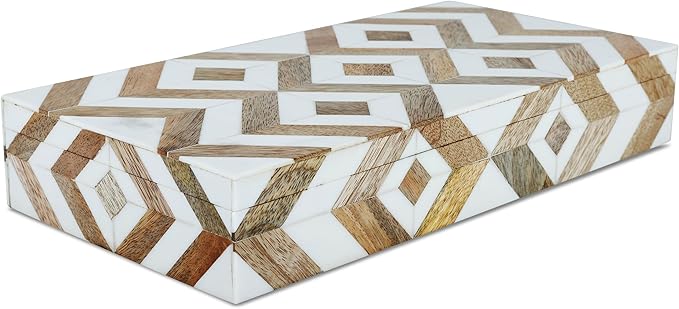 Handicrafts Home Large Decorative Storage Box with Lid Wooden Decorative Box Coffee Table Storage Box Living Room Organizer – Resin Inlay Marquet Array Collection- 12x6x2