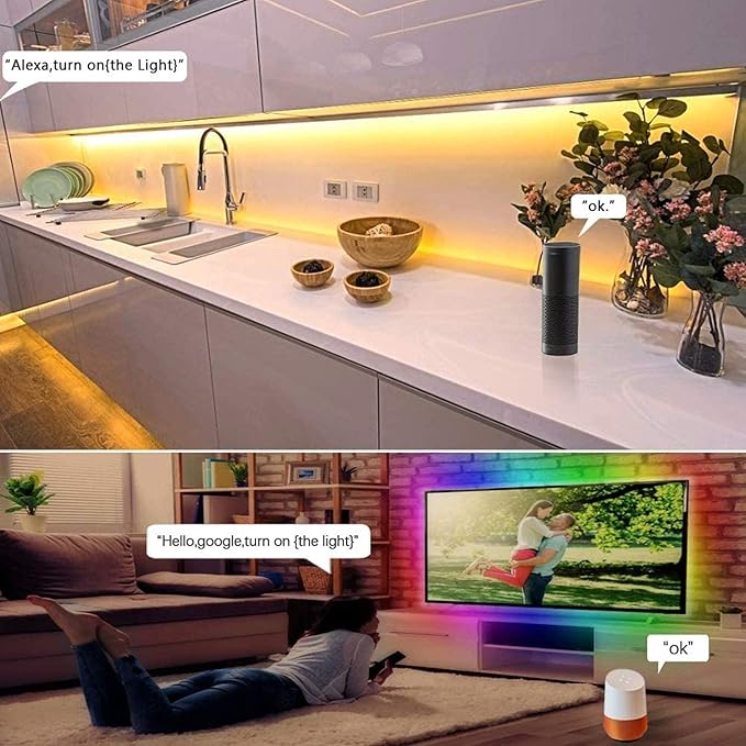 MIHEAL Led Light Strip, WiFi Wireless Smart Phone Controlled 65.6ft Non-Waterproof Strip Light Kit Black PCB 5050 LED Lights,Working with Android and iOS System,IFTTT