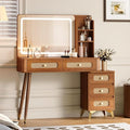 Vanity Desk with Mirror and Lights,Makeup Vanity with 2 USB Power Strip,3 Lighting Modes Adjustable Brightness, Foldable Three-Sided Mirror (ALIQWERY-008)