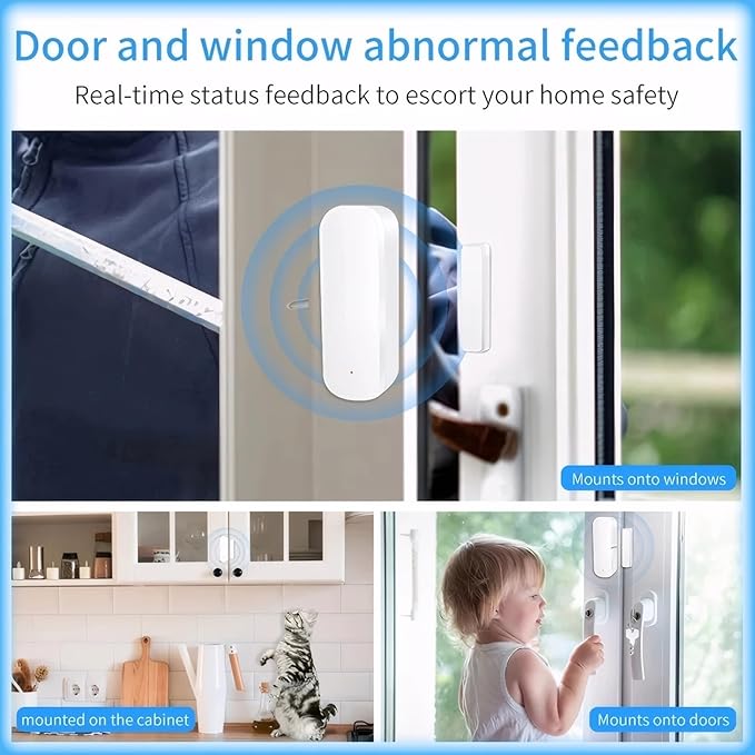 Smart WiFi Door/Window Sensor | Tuya Smart Alarm, Wireless Entry Detector with Real-Time Alerts, Compatible with Alexa/Google Home, No Hub Required (1Pack)
