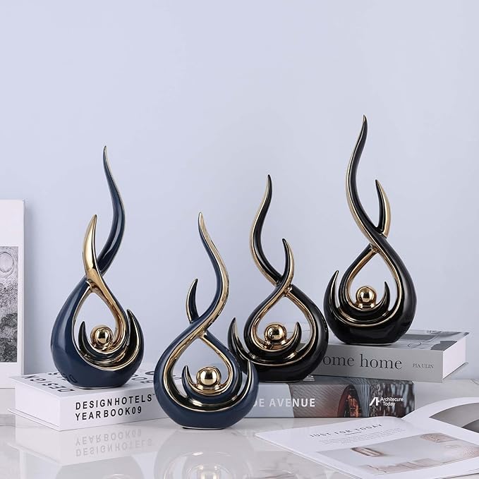 Abstract Ceramic Modern Sculpture, Knick Knacks Statues for Living Room, Shelf, TV Stand, Coffee Table, Dining Room, Office, Bedroom, Home Decor, Centerpiece, Great Gift Idea (Black Gold)