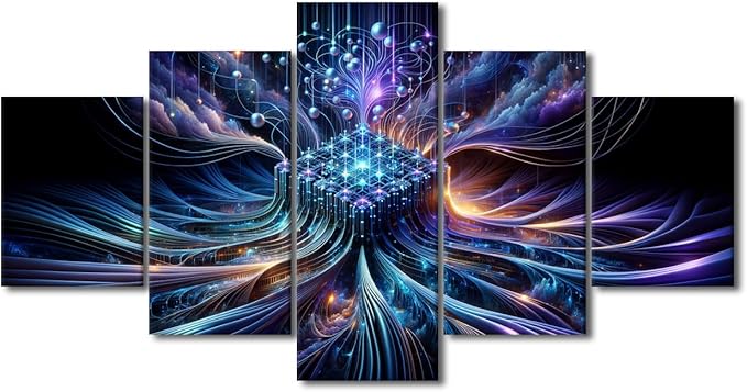 TUMOVO 5 Panel Wall Art Home Decor for Living Room Modern Technology Painting House Decorations CPU Concept Print Artwork Canvas Posters and Prints Home Decor Framed Ready to Hang 60" Wx32 H