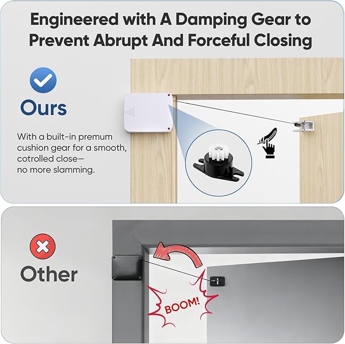 LAKIRA Retractable Automatic Door Closer with Anti-Slam Function - No-Screw Install for Standard, Screen & Sliding Doors - S304 Steel Cable with Powerful 3.5lb Closing Force (2 Pack White)