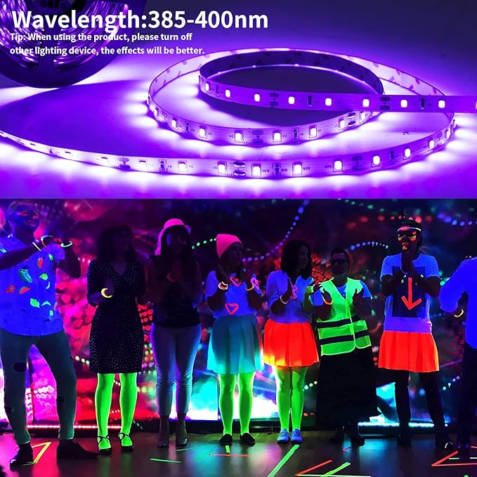66FT Black Light Strip, 1200 Lamp Beads, Flexible LED Blacklight Kit, 12V Blacklight Strips, Non-Waterproof for Indoor BedroomDecoration, Glow Party, Birthday, Wedding, Halloween