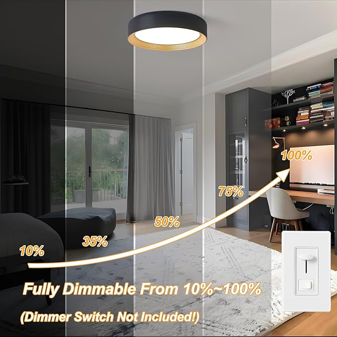 Dimmable Modern LED Flush Mount Ceiling Light,15.7 Inch 5CCT 36W/3000K-6000K,Minimalist Round Black and Gold Close to Ceiling Lighting Fixtures for Bedrooms,Dining Rooms,Living Room,Kitchens