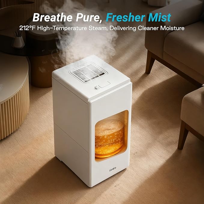 6L Stainless Steel Warm Mist Humidifier with Easy Clean and Warm Steam Function, Healthy Air Mist Humidifiers for Bedroom Living Room, with Sleep Mode and Auto-off Setting