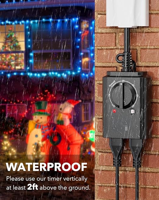 BN-LINK Outdoor Light Timer with Dusk to Dawn Sensor, Weatherproof Dual Grounded Outlets for Christmas Decorations, 15A 1/2HP ETL Listed(2 Pack)