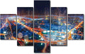 Modern Internet Canvas Poster 5 Panel Metaverse Concept Picture Smart City Home Decoration Internet Companies Office Meeting Room Wall Art Decorate Frame and Stretched Ready to Hang 60x40 Inch