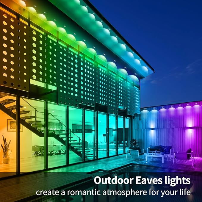 Permanent Outdoor Lights 60FT Smart Outside RGB LED Christmas Light, App Control Remote IP67 Waterproof Eternity Eaves Lighting for Halloween，House，Patio Decor ，Garden Decor, Decorations
