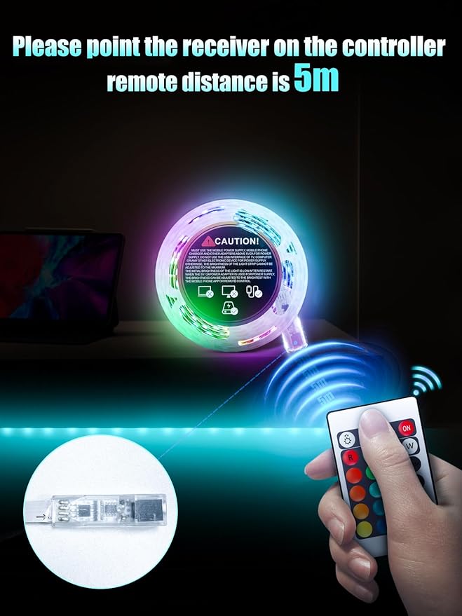 LED Strip Lights, 5V RGB Color Changing Light Strips with Remote Control, USB Powered Flexible LED Lights for Bedroom, TV, Living Room, Party, Home DIY Decoration (32.8Ft)