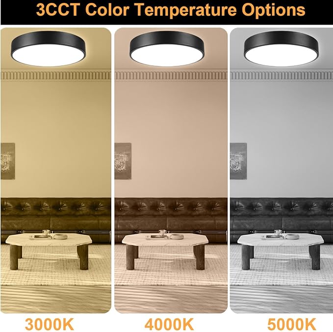 Matte Black Flush Mount Ceiling Light, 3000-5000K 13inch Modern Bedroom Lighting Fixtures Ceiling Mount, Dimmable Overhead Led Light Fixture for Hallway Bathroom Stairwell, ETL Listed