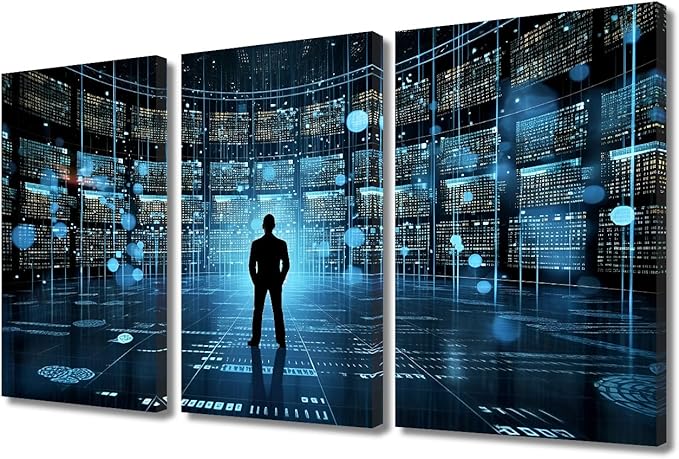 TUMOVO Modern Wall Art Multi Panel Data Driven Decision Making Big Data Internet of Things Analytics Data Management Picture Prints on Canvas for Living Room Decoration, Ready to Hang, 36" Wx24 H