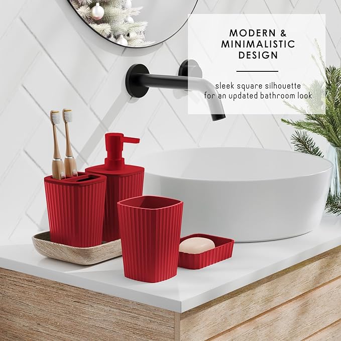 Clara Clark Bathroom Set - Christmas Bathroom Accessories Set, 11PC Bathroom Accessory Set, Christmas Bathroom Sets with Adhesive Corner Shower Caddy Hanging, Toilet Brush, Trash Can & Soap Dispenser