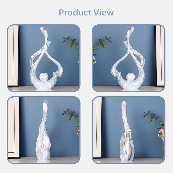 Blue Sculpture Home Decor, Dining Room Table Centerpiece, Ceramic Statue Table Decoration for Living Room, Abstract Sculpture Bookshelf tv Stand Entry Table Decor