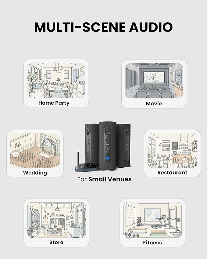 Avantree Harmony A1 – Auracast Multi-Room Wireless Speaker with 100 m Coverage, 3 EQ Stereo Sound, Expandable System, Easy Setup, Bluetooth/Opt/AUX Input for Music, Parties & House Gatherings