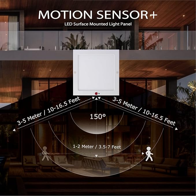 SINCELIGHT PIR Motion Sensor 18W LED Ceiling Light (Square), Automatically ON/Off, Movement Activated, Dual Mode Turnable, Neutral White 4000K, Surface/Flush Mount for Hallway,Porch, Pack of 1