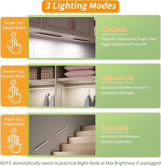 14" Slim USB Plug-in LED Motion Sensor Light Indoor, Bright & Dimmable Under Cabinet Light - 3 Modes (ON/Night/Day) for Kitchen, Cabinet, Closet - 4000K Neutral White, 1 Pack (Standalone)