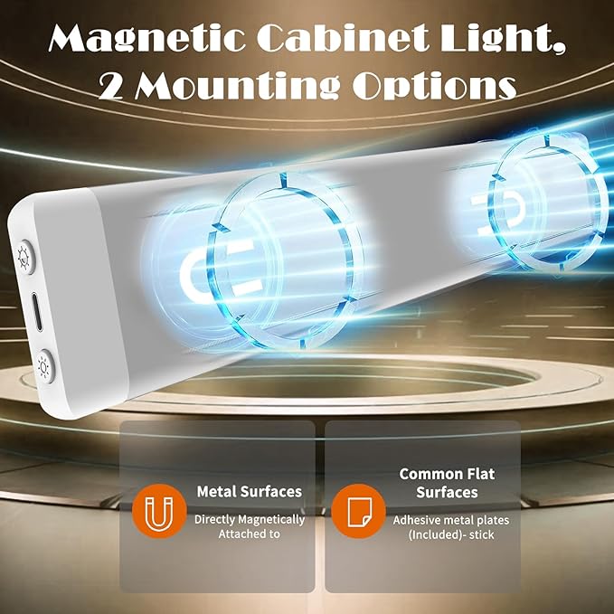 Under Cabinet Lights 2 Pack,128 LED Rechargeable Battery Operated Motion Sensor Light Indoor, Magnetic Dimmable Closet Lights, Wireless Under Counter Lights for Kitchen, Stairs (Silver)