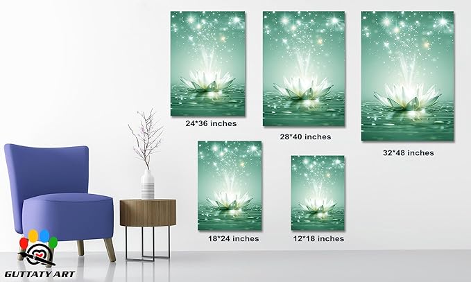 Zen White Lotus Flower Canvas Wall Art, Lotus Floral Pictures Wall Print, Spiritual Water Lily Canvas Prints, Lotus Bloom on Water Poster, Zen Meditation Spiritual Artwork for Yoga Spa Room 12x18 inch