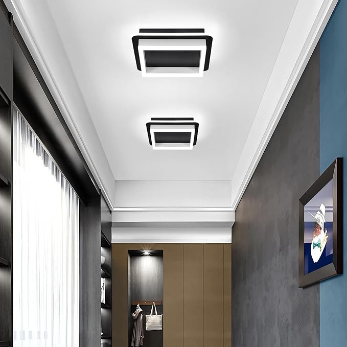 CANEOE 3 Packs Square Flush Mount Ceiling Light, 6000K Black Modern LED Ceiling Light Fixture, Minimalist Hallway Lighting Fixture Ceiling Lamp for Hallway Entryway Bedroom Balcony (Black&White)