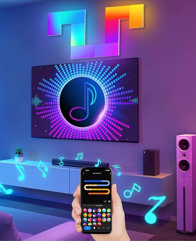 Rectangle LED Wall Lights Large, Smart Home Gaming Setup Lights RGB-IC DIY LED Light Panels Work with Alexa Google Assistant, APP & Voice Control, Music Sync for Bedroom Gaming Room TV Decor, 10 Pack