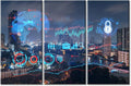 TUMOVO Smart City and Information Technology Abstract Canvas Wall Art 3 Panel Hologram Pictures Wall Decor for Bedroom Print on Canvas Framed Ready to Hang (42" Wx28 H)