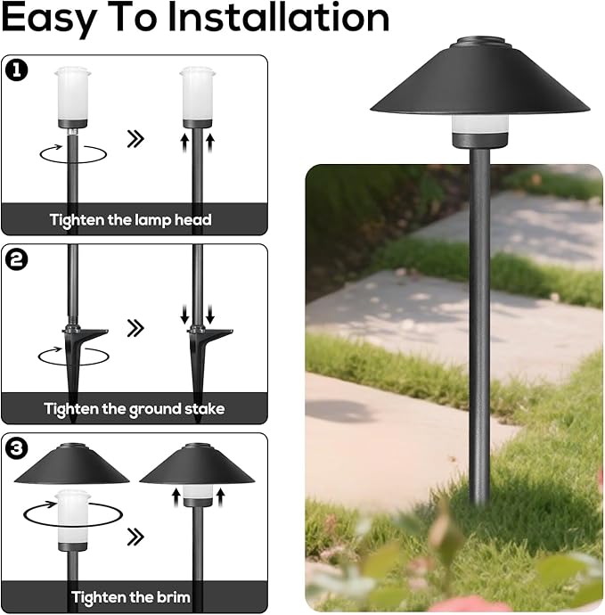 Banord 4 Pack Dusk to Dawn Outdoor Pathway Lights，Dimmable LED Landscape Path Lights, Timer & Memory Function, IP65 Waterproof Wired Low Voltage Landscape Lighting with Transformer