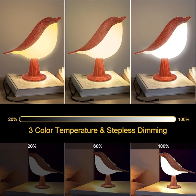 Bird Small Desk Lamp, Dimmer Kids Night Light for Bedroom, Cordless Table Lamp with 3 Color Temperature and Touch Sensor, Rechargeable Bedside lamp, Hummingbird Lamp