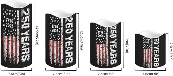 American Flag Battery Operated LED Candles 1776-2026 250th Anniversary Flameless Flickering Remote Independence Day Patriotic Candle Celebratory Decor for Fireplace Porch, 4 Pack