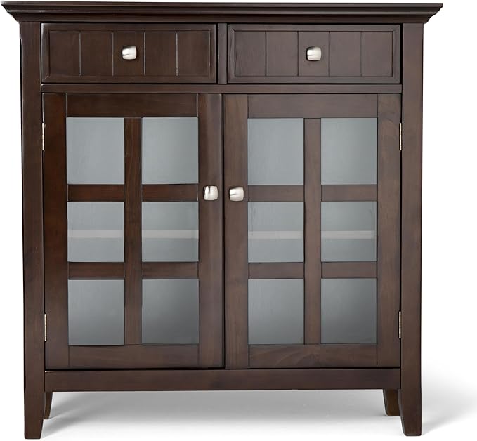 SIMPLIHOME Acadian Solid Wood 48 inch Wide Storage Bench that Seats 2 and 36 inch Wide Storage Cabinet in Brunette Brown for the Living Room, Entryway, and Family Room, Transitional Style